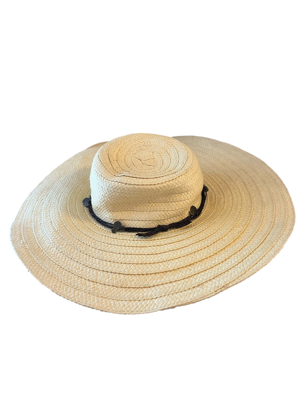 Official Disney Parks Wide Brim Straw Sun Hat Mickey Mouse Charms